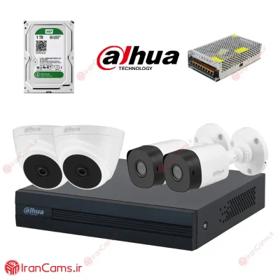 پکیج 4 دوربین مداربسته اقتصادی داهوا 2 مگاپیکسل مدل E1-2D2B-2MP irancams.ir