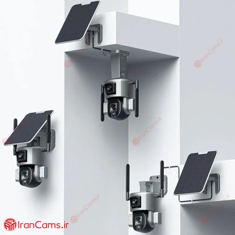 دوربین مداربسته سولار خورشیدی سیم کارتی وای فای تشخیص انسان 2 لنز موتورایز زوم 10X irancams.ir