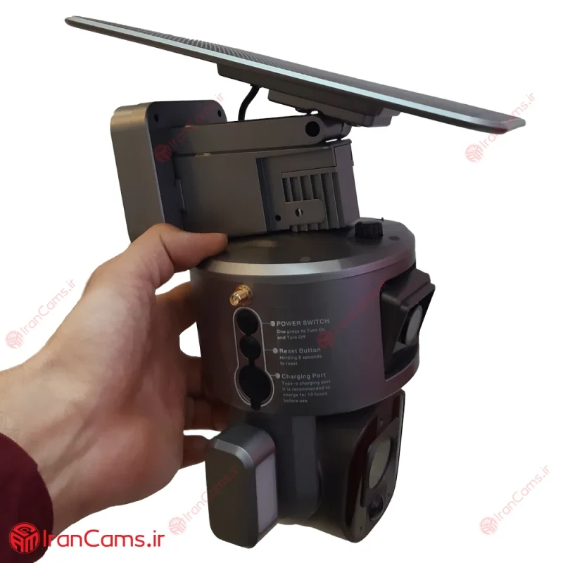 دوربین خورشیدی سولار میکروفن دار چرخشی سیم کارتی بی سیم 2 لنز زوم 10X irancams.ir