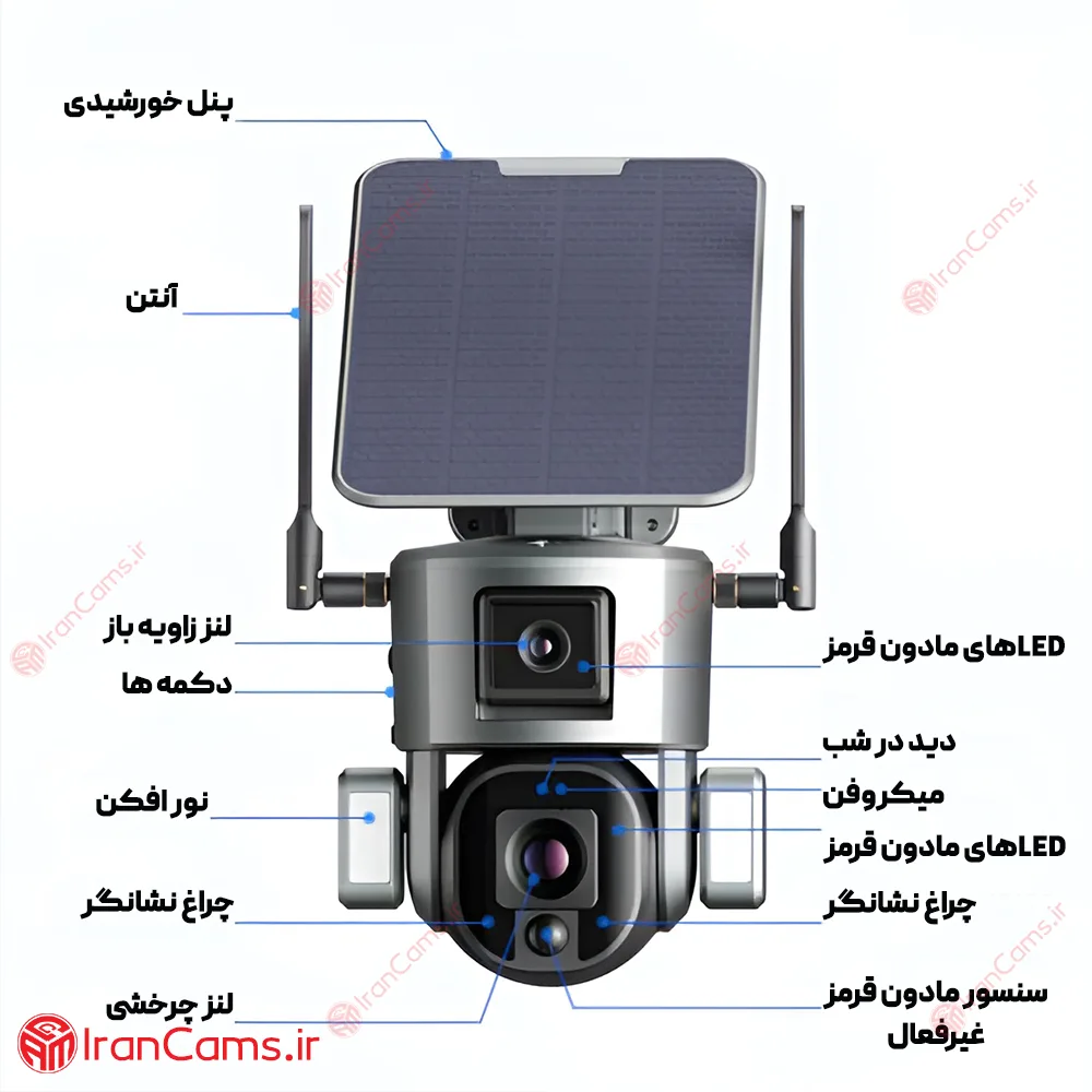 دوربین اسپید دام خورشیدی سیمکارتی 2 لنز موتورایز زوم 10X مدل Y5 10X irancams.ir