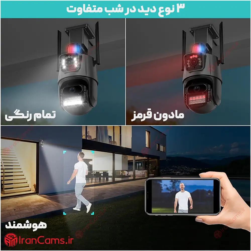 دید در شب هوشمند دوربین مینی اسپید دام چرخشی سیمکارتی بی سیم مدل V21 تحت شبکه 8 مگاپیکسل V380