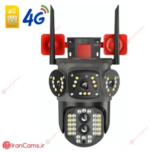 دوربین مینی اسپید دام بی سیم سیمکارتی سه لنز 8 مگاپیکسل V380 مدل A4H-2 1 دوربین بی سیم سیمکارتی 8 مگاپیکسل V380