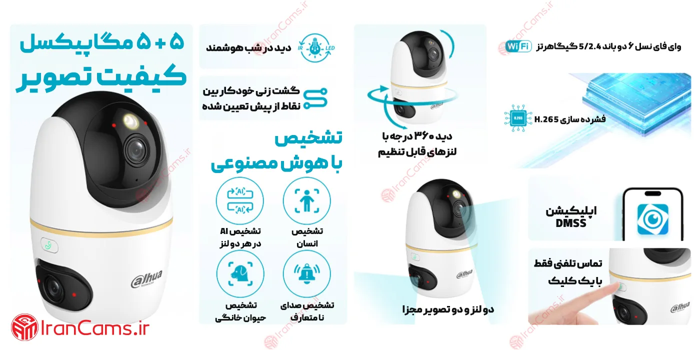 دوربین بی سیم دو لنز داهوا DH-H5D-5F