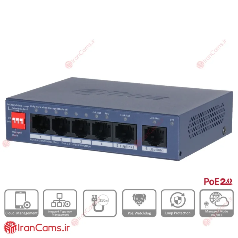 سوییچ شبکه 6 پورت PoE داهوا DH-CS4006-4ET2GT-36