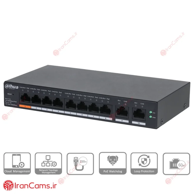 سوییچ 10 پورت PoE داهوا DH-CS4010-8ET-60