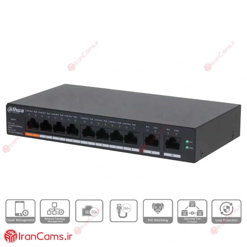 سوییچ شبکه 10 پورت PoE داهوا DH-CS4010-8GT-60