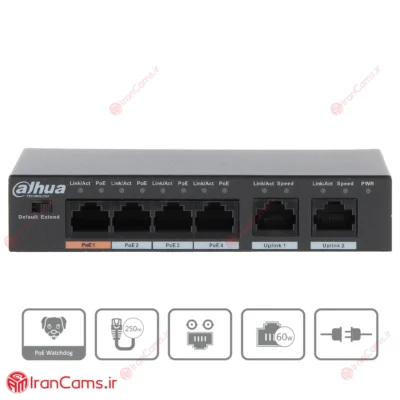 سوییچ شبکه 6 پورت PoE داهوا DH-PFS3006-4ET-60