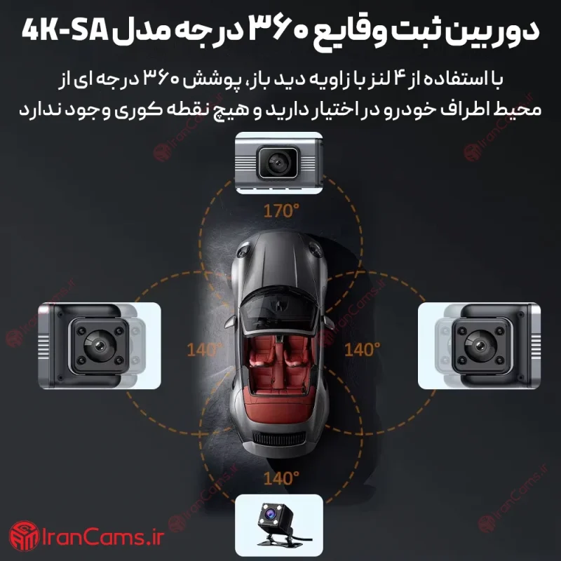 دوربین ثبت وقایع خودرو 360 درجه 4 لنز مانیتوردار مدل 4K-SA 9 دوربین ثبت وقایع خودرو 360 درجه