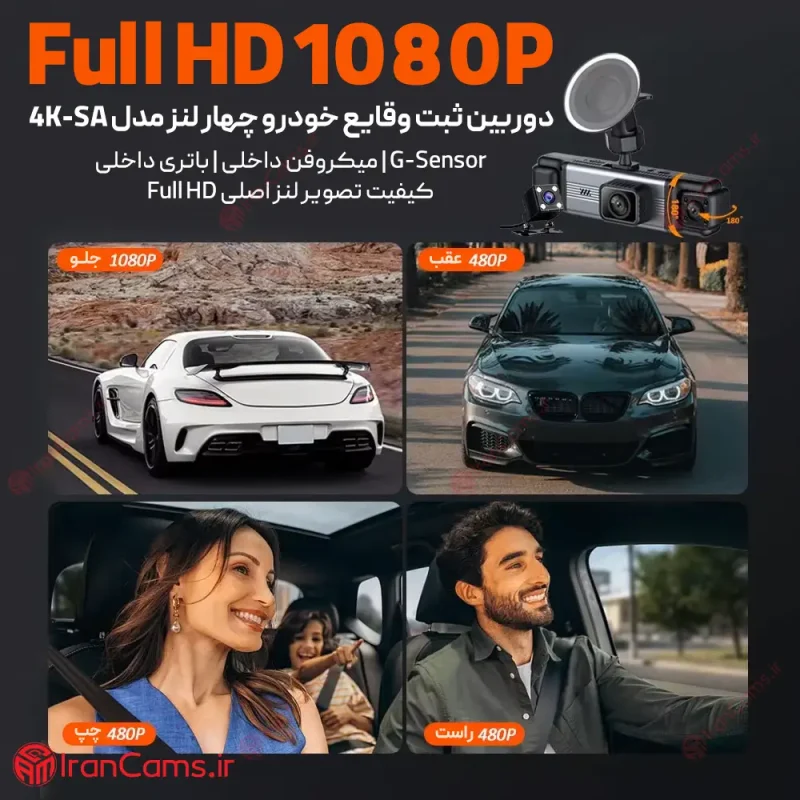 دوربین ثبت وقایع خودرو 360 درجه 4 لنز مانیتوردار مدل 4K-SA 8 دوربین ثبت وقایع خودرو 360 درجه 4 لنز