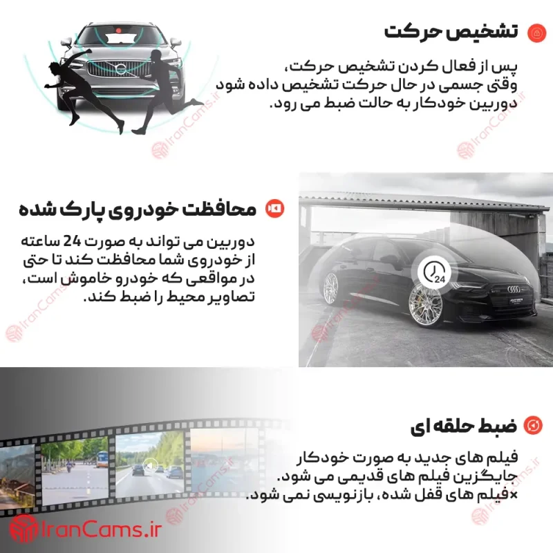 دوربین ثبت وقایع خودرو 3 لنز مانیتوردار وای فای مدل بلک باکس 14 دوربین خودرو ارزان