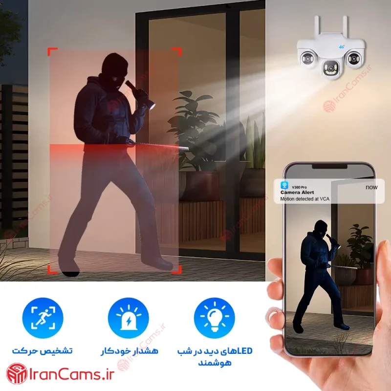 دوربین سیمکارتی سه لنز موتوردار 12 مگاپیکسل V380 Pro مدل SC31-G-L-4G 7 قیمت دوربین سه لنز سیمکارت خور
