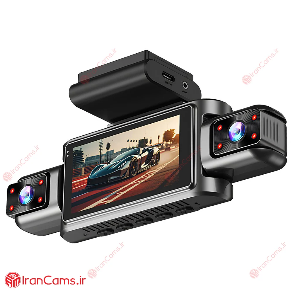 دوربین ثبت وقایع خودرو 360 درجه وای فای 4 لنز مانیتوردار مدل 4K-FI 3 دوربین ثبت وقایع وای فای دار 4 لنزه